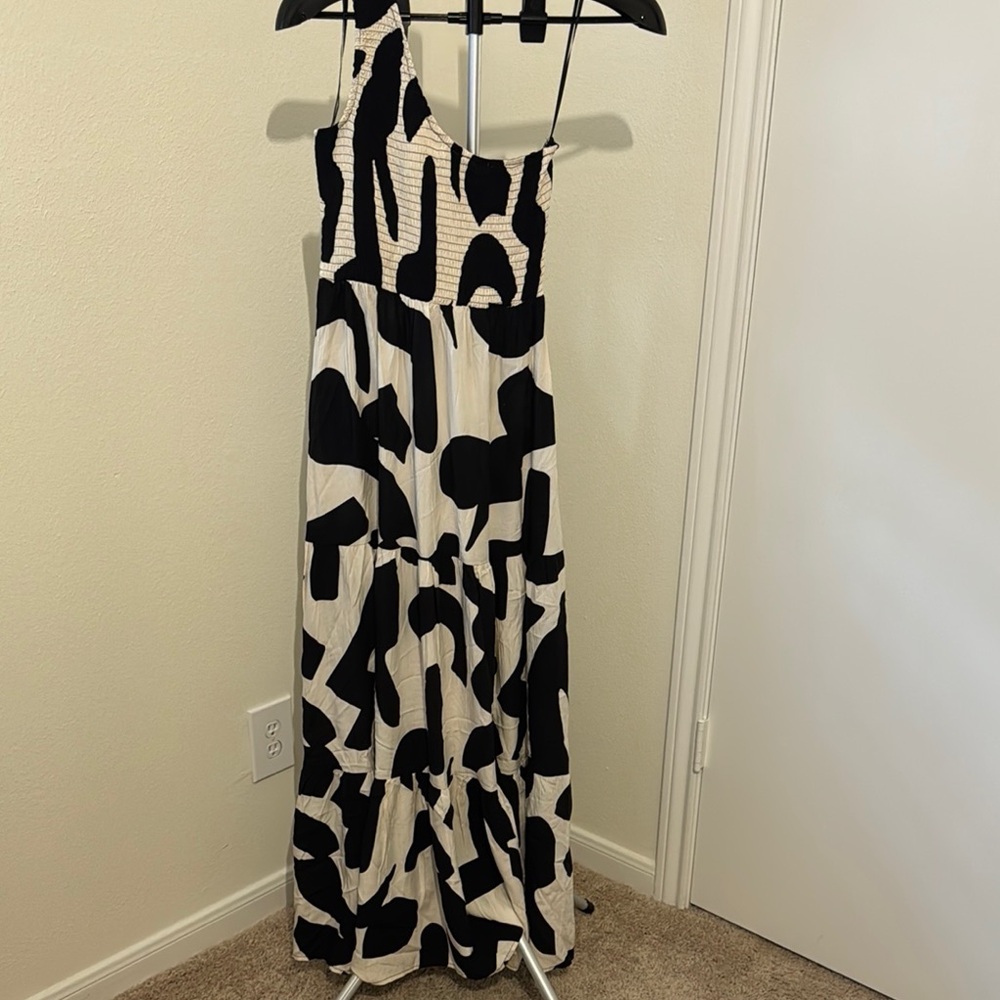 Abel The Label Black and Cream Tiered Maxi Women's Dress